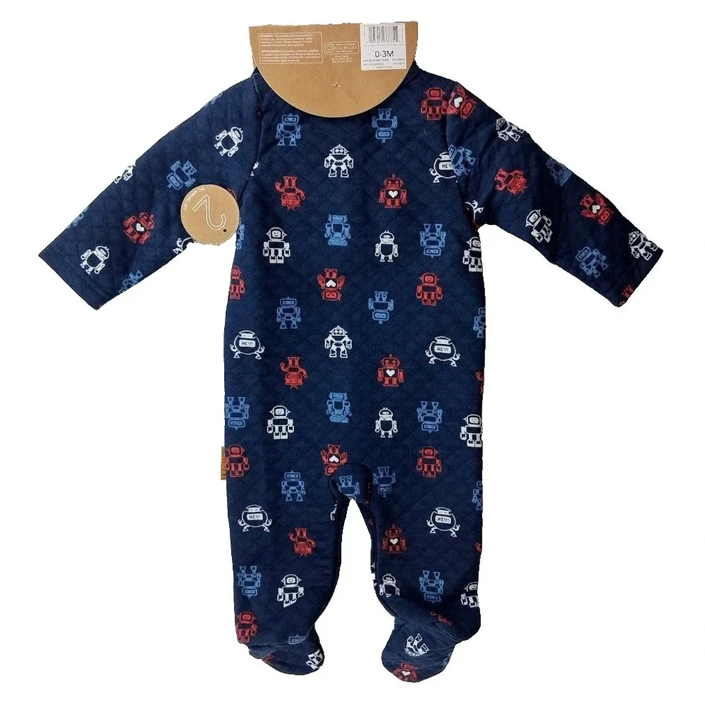 Lila & Jack Baby Boy 0 3 Mos Quilted Robot Outfit 1pc Navy 2pc Hat Footed Sleepe